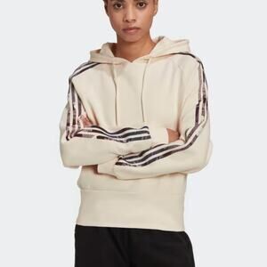 Adidas Women's Cream Sweatshirt Floral 3 Stripe Hoodie Medium